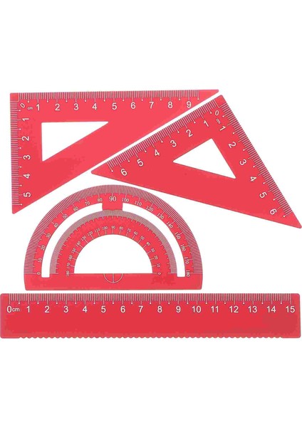 Kırmızı Stil 1 Takım Dıy Metal Cetvel Sağlam Ofis Metal Cetvel Cetvel Kare Aracı Üçgen Plaka Iletki Test Cetveli (Yurt Dışından)