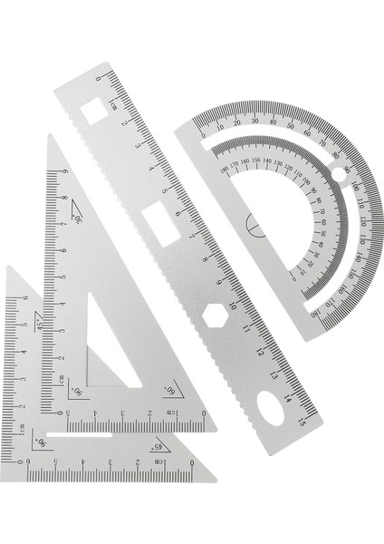 Gümüş Tarzı 1 Takım Dıy Metal Cetvel Sağlam Ofis Metal Cetvel Cetvel Sağ Açı Aracı Üçgen Plaka Iletki Test Cetveli (Yurt Dışından)
