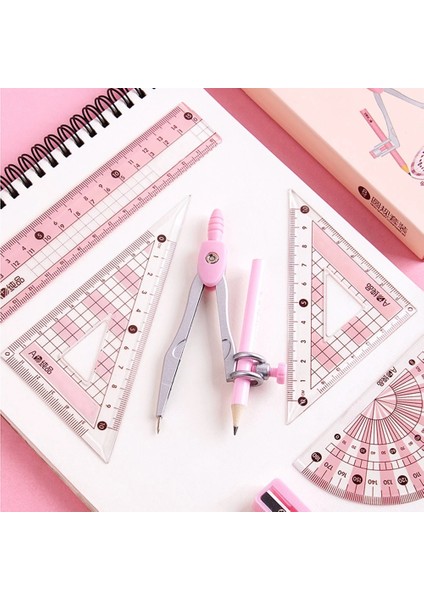 Pembe Tarzı Yeni Et Demir Ambalaj Pusulalar Cetvel Kırtasiye Seti Matematik Geometri Araçları Öğrenciler Için Okul Ofis Malzemeleri Çizmek Için (Yurt Dışından) fiyatları