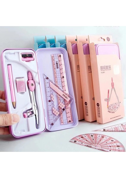 Pembe Tarzı Yeni Et Demir Ambalaj Pusulalar Cetvel Kırtasiye Seti Matematik Geometri Araçları Öğrenciler Için Okul Ofis Malzemeleri Çizmek Için (Yurt Dışından) modelleri