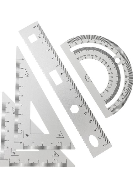 Gümüş Tarzı 4 Adet Metal Cetvel Seti Geometri Araç Seti Alüminyum Üçgen Cetvel Iletki Ölçekli Cetvel Kırtasiye Seti Öğrenciler Için (Yurt Dışından)
