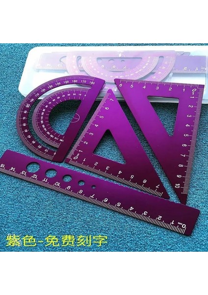 GÜLPURPLE4PIECESETM Stili Cetvel Ilköğretim Okulu Öğrencisi Metal Oyma Isim Seti, Dört Parçalı Set, Düz Cetvel, Yuvarlak Ölçer, Kaybı Önleyici Alüminyum Alaşımlı Hızlı (Yurt Dışından)