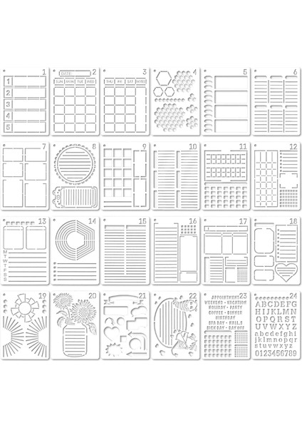 24 Adet Tarzı Günlük Tutma Kalıbı, Bullet Günlük Tutma Malzemeleri, Kalıp Seti, Günlük Kalıpları, Günlük Kalıbı, Planlayıcı Kalıpları, Bullet Journal (Yurt Dışından)