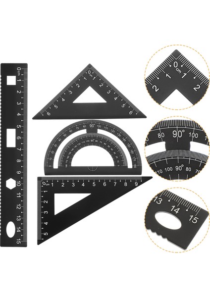 Siyah Stil Alüminyum Üçgen Ölçekli Cetvel Seti, Çocuklar Için 2 Üçgen Araç ve Öğrenciler Için Doğrusal Cetvel Matematik Geometri Aracı Içerir (Yurt Dışından)