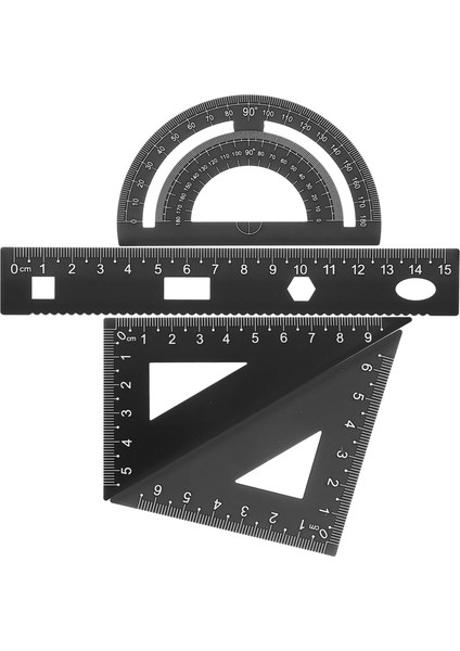 Siyah Stil Alüminyum Üçgen Ölçekli Cetvel Seti, Öğrenciler Için 2 Üçgen Cetvel Iletki ve Doğrusal Cetvel Matematik Geometri Aracı Içerir (Yurt Dışından)