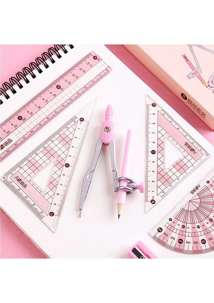 Pembe Tarzı Et Yüksek Li Matematik Çizim Seti Demir Kutu ile Okul Öğrenci Pusula Cetvel Kalemtıraş Silgi Sınav Aracı Kırtasiye (Yurt Dışından)
