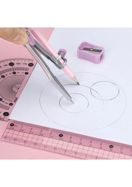 Pembe Tarzı Et Yüksek Li Matematik Çizim Seti Demir Kutu ile Okul Öğrenci Pusula Cetvel Kalemtıraş Silgi Sınav Aracı Kırtasiye (Yurt Dışından)