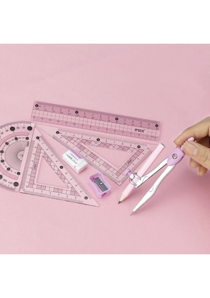 Pembe Tarzı Et Yüksek Li Matematik Çizim Seti Demir Kutu ile Okul Öğrenci Pusula Cetvel Kalemtıraş Silgi Sınav Aracı Kırtasiye (Yurt Dışından)