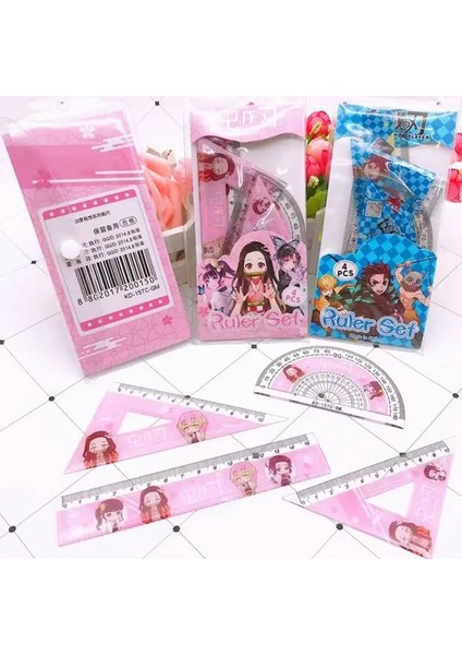Pembe Tarzı Et Anime Iblis Avcısı Kimetsu Hiçbir Yaiba Kamado Tanjirou Nezuko Cetvel Çizim Ölçüm Geometri Üçgen Cetvel Seti Hediyeler (Yurt Dışından) fiyatları