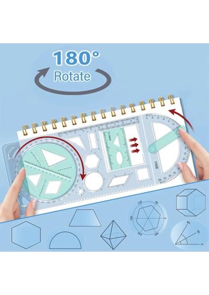 No.10 Stili Yeni Döner Çok Fonksiyonlu Geometrik Çizim Şablonu Cetvel Iletki Öğrenme Ölçme Aracı Mimarisi Kırtasiye Malzemeleri (Yurt Dışından) fırsatları