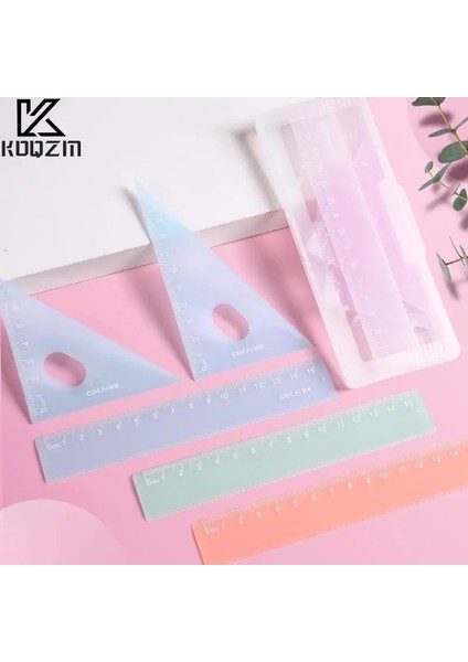 Mor Tarzı Şeffaf Jöle Renkli Plastik Cetvel Seti Çocuk Cetvel Üçgen Cetvel Öğrenci Boyama Cetvel 4 Parçalı Kutulu Ödül (Yurt Dışından) fiyatları