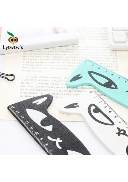 Kumral Stili Lytwtw Sevimli Kawaii Siyah Kedi Yavru Düz Cetvel Ahşap Araçlar Karikatür Dikiş Çizim Ofis Okul Kırtasiye Malzemeleri (Yurt Dışından) fırsatları