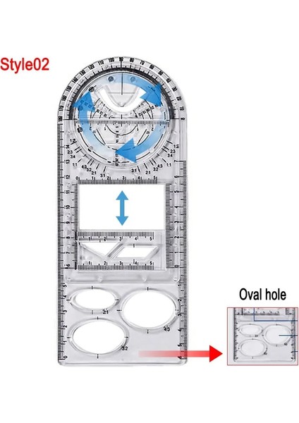 STIL02 Stili Çok Işlevli Dönebilen Çizim Şablonu Sanat Tasarım Inşaat Mimarı Stereo Geometri Daire Çizim Ölçme Ölçeği Cetvel (Yurt Dışından)