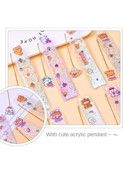 No.8 Tarzı Kawaii Quicksand Bookmark Cetvel Çok Fonksiyonlu Sevimli Ayı Ofis Öğrencileri Kırtasiye Bölme Cetvel Kitap Işaretleyiciler Kolye Cetveller (Yurt Dışından) fırsatları