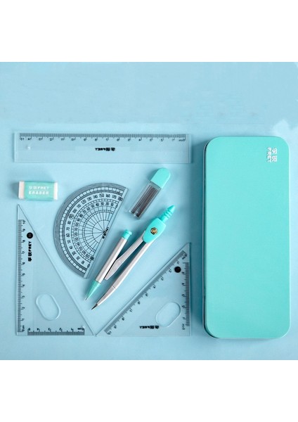 A6 Stili Demir Kutu Içinde 7 Parçalı Pusula Cetvel Seti Çocuk Cetvel Üçgen Kauçuk Teneke Kalem Kutusu Öğrenci Kırtasiye Seti Okul Malzemeleri (Yurt Dışından)