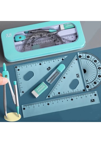 A6 Stili Demir Kutu Içinde 7 Parçalı Pusula Cetvel Seti Çocuk Cetvel Üçgen Kauçuk Teneke Kalem Kutusu Öğrenci Kırtasiye Seti Okul Malzemeleri (Yurt Dışından) fırsatları