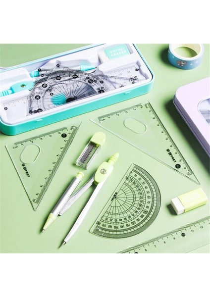 A6 Stili Demir Kutu Içinde 7 Parçalı Pusula Cetvel Seti Çocuk Cetvel Üçgen Kauçuk Teneke Kalem Kutusu Öğrenci Kırtasiye Seti Okul Malzemeleri (Yurt Dışından) indirimleri