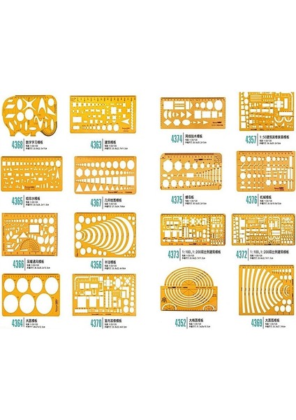 NO.4367 Stili 24 Farklı Cetveller Sarı Pu Daireler Geometrik Şablon Cetvel Mimari Tasarım Cetvel Stencil Öğrenciler Için Ölçme Aracı (Yurt Dışından) modelleri