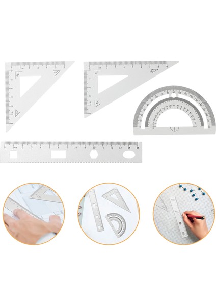 Gümüş Tarzı 4 Paket Geometri Seti Metal Üçgen Cetvel Iletki Gümüş Takım Elbise Seti Matematik Iletki Çocuklar Için Okul ve Ofis Malzemeleri (Yurt Dışından)