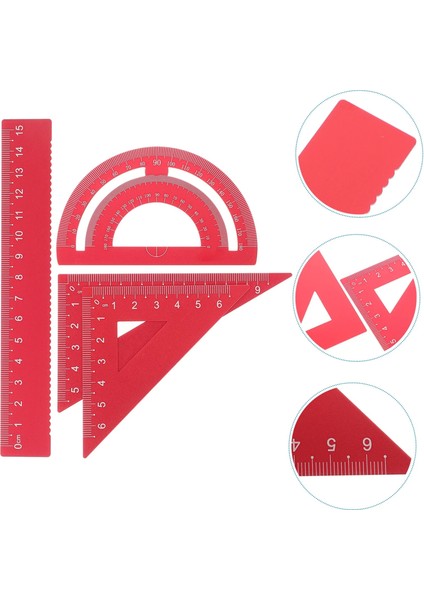 Kırmızı Stil 4 Paket Geometri Seti Metal Üçgen Cetvel Iletki Düz Cetvel Araç Seti Matematik Iletki Çocuklar Için Okul ve Ofis Malzemeleri (Yurt Dışından)