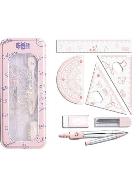 5AC605779-PK Stili Cetvelli Matematik Geometri Seti Iletki Pusula Silgi Yedekleri ve Metal Kutu Taslak ve Çizim Için Okul Malzemeleri (Yurt Dışından) fiyatları
