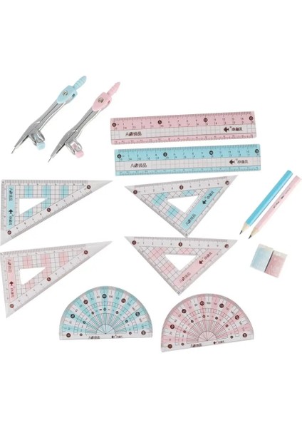 Pembe Tarzı Pusulalar Cetvel Seti Geometri Çizim Araçları Boyama Takım Elbise Matematik Öğrenci Kırtasiye Pencilrulererasersharpener (Yurt Dışından) modelleri