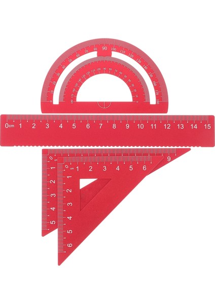 Kırmızı Stil 4 Paket Geometri Seti Metal Üçgen Cetvel Iletki Düz Cetvel Araç Seti Matematik Iletki Çocuklar Için Okul ve Ofis Malzemeleri (Yurt Dışından)