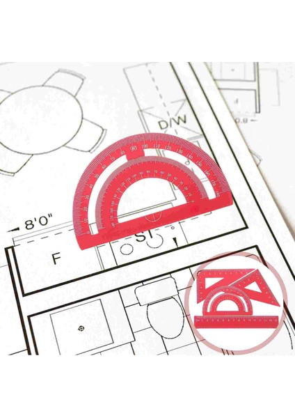 Kırmızı Stil 4 Paket Geometri Seti Metal Üçgen Cetvel Iletki Düz Cetvel Araç Seti Matematik Iletki Çocuklar Için Okul ve Ofis Malzemeleri (Yurt Dışından)
