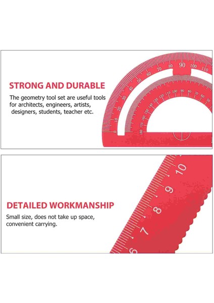 Kırmızı Stil 4 Paket Geometri Seti Metal Üçgen Cetvel Iletki Düz Cetvel Araç Seti Matematik Iletki Çocuklar Için Okul ve Ofis Malzemeleri (Yurt Dışından)