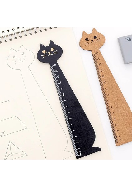B Tarzı Yaratıcı Karikatür Kedi Çizim Cetvel Sevimli Ahşap Cetvel Çevre Dostu Retro Düz Cetvel Okul Malzemeleri MMCZ103 (Yurt Dışından) modelleri