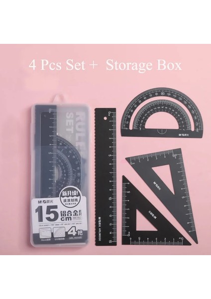 Siyah Stil 4 Adet Alüminyum Cetvel Seti Alüminyum Alaşımlı Metal Geometri Matematik Çizim Pusula Kırtasiye Matematik Okul Ofis Malzemeleri Için (Yurt Dışından)