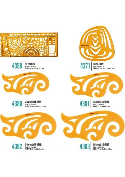 NO.4365 Stili 24 Farklı Cetveller Sarı Pu Daireler Geometrik Şablon Cetvel Mimari Tasarım Cetvel Stencil Öğrenciler Için Ölçme Aracı (Yurt Dışından) fiyatları