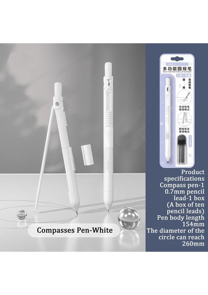 Beyaz Stil Çok Fonksiyonlu Hassas Pusula ve Mekanik Kurşun Kalem Ikisi Bir Arada Okul Malzemeleri Kırtasiye Seti Düz Tasarım Kurşun Kalem (Yurt Dışından)