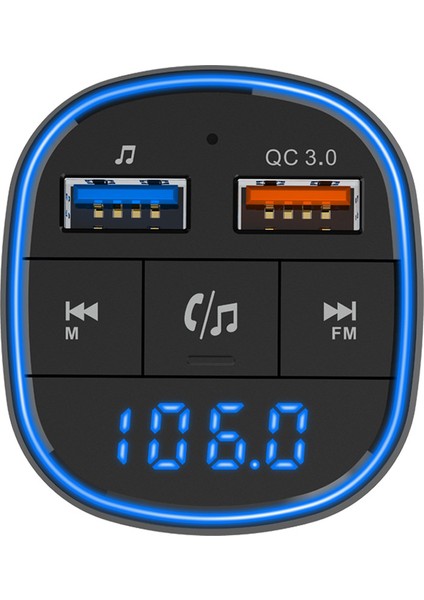 Qc3.0 Hızlı Şarj Araba Bluetooth Mp3 Çalar Araba Fm Verici Mavi Atmosfer Işığı Gönder (Yurt Dışından)