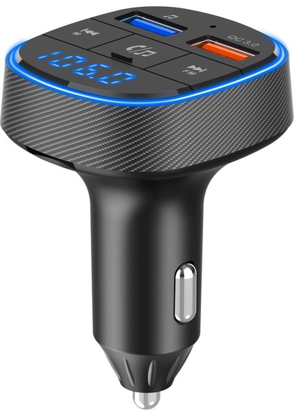 Qc3.0 Hızlı Şarj Araba Bluetooth Mp3 Çalar Araba Fm Verici Mavi Atmosfer Işığı Gönder (Yurt Dışından)