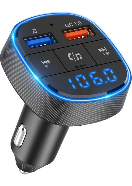 Qc3.0 Hızlı Şarj Araba Bluetooth Mp3 Çalar Araba Fm Verici Mavi Atmosfer Işığı Gönder (Yurt Dışından)