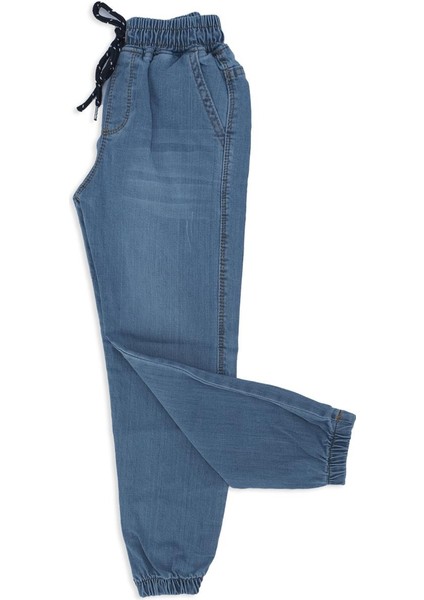 Erkek Çocuk Bel Lastikli Bağcıklı Cepli Denim Kot Pantolon