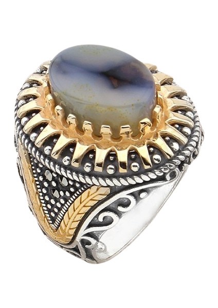 Erkek Yüzük Gümüş 925 Yemen Akik Taşlı