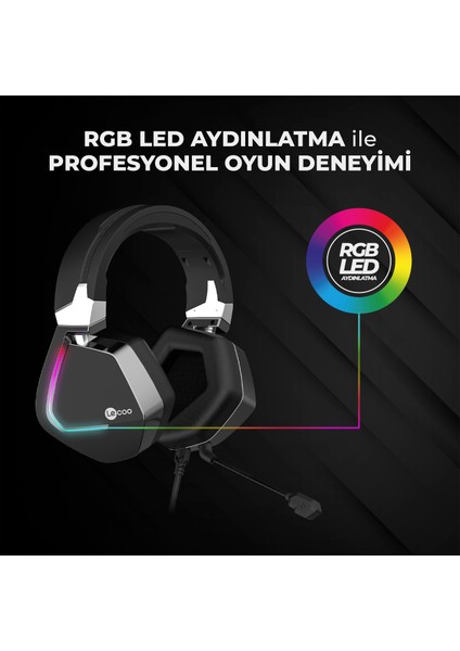 HT402 USB Kablolu Surround 7.1 RGB LED Aydınlatmalı Çıkartılabilir Mikrofonlu Kulak Üstü Gaming Kulaklık Siyah