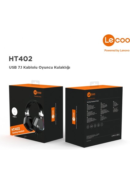 HT402 USB Kablolu Surround 7.1 RGB LED Aydınlatmalı Çıkartılabilir Mikrofonlu Kulak Üstü Gaming Kulaklık Siyah