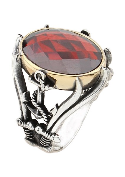 Erkek Yüzük Gümüş 925 Kılıç Motifli Denizci Çapası