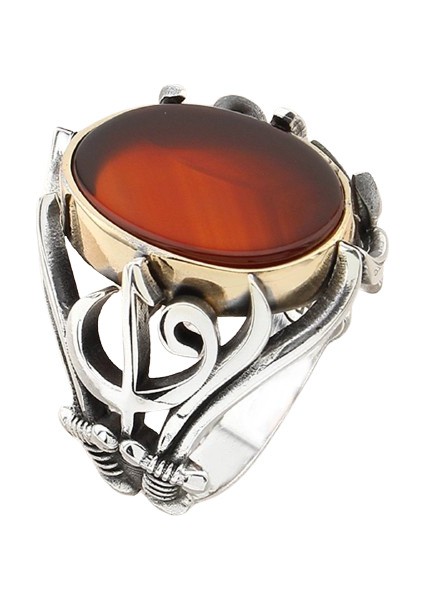 Erkek Yüzük Gümüş 925 Kılıç Motifli Islami Elif Vav