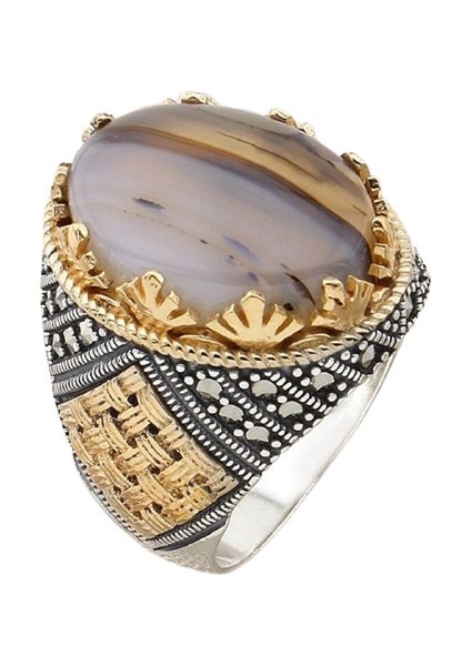 Erkek Yüzük Gümüş 925 Yemen Akik Taşlı