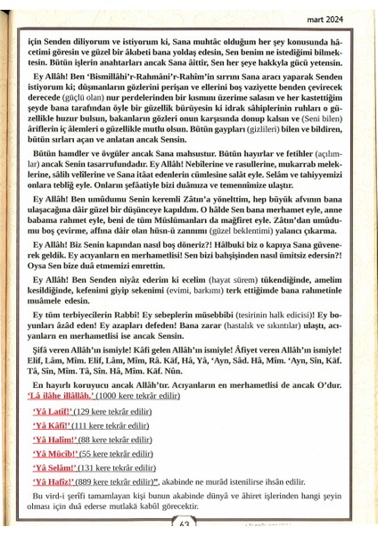 Lalegül Dergisi Mart 2024 Sayısı Ramazan Ayı ve Çarşamba Günü Korunma Duaları Cübbeli Ahmet Hoca fırsatları