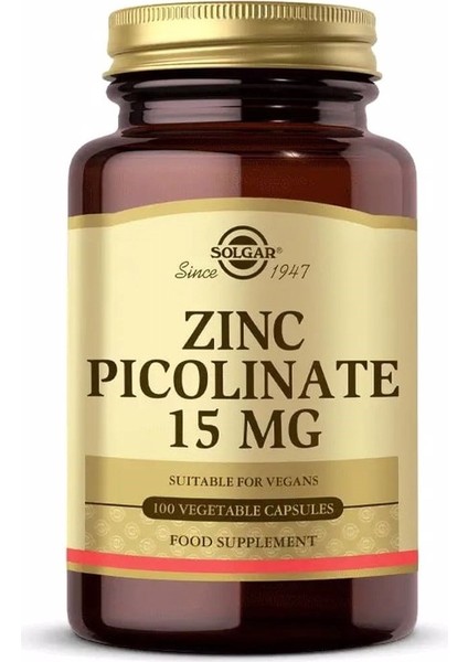 Zinc Picolinate 15 Mg 100 Bitkisel Kapsül