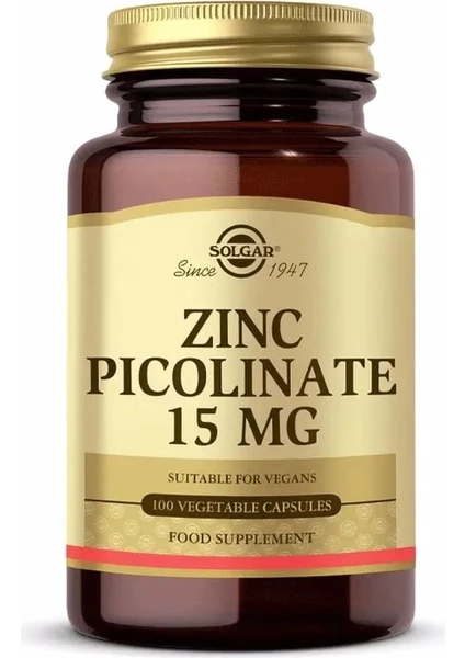 Zinc Picolinate 15 Mg 100 Bitkisel Kapsül