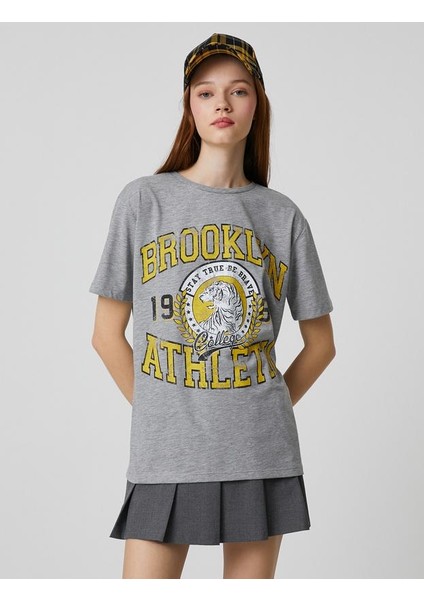 Brooklyn Baskılı Tişört Kısa Kollu Bisiklet Yaka