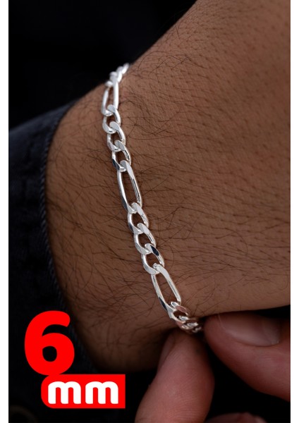 Erkek Gümüş 6 mm Kalınlık 925 Ayar Gümüş Figaro Model Erkek Bileklik