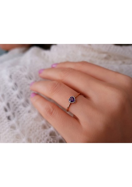 Pırlanta ve Kalp Ametist Taşlı Yüzük 0417R0233