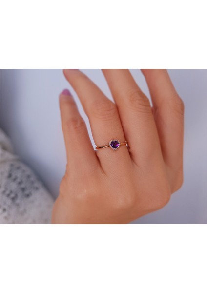 Pırlanta ve Kalp Ametist Taşlı Yüzük 0417R0233